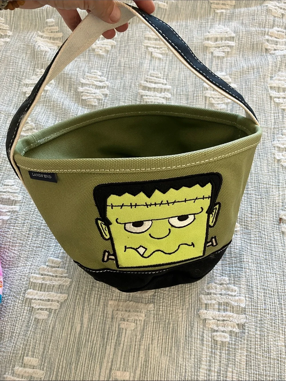 Lands' End Olive Green and Black Canvas halloween trick or treat Frankenstein